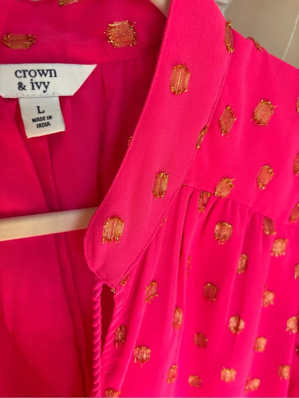Crown & Ivy Hot Pink with Gold Metallic Dot Accents